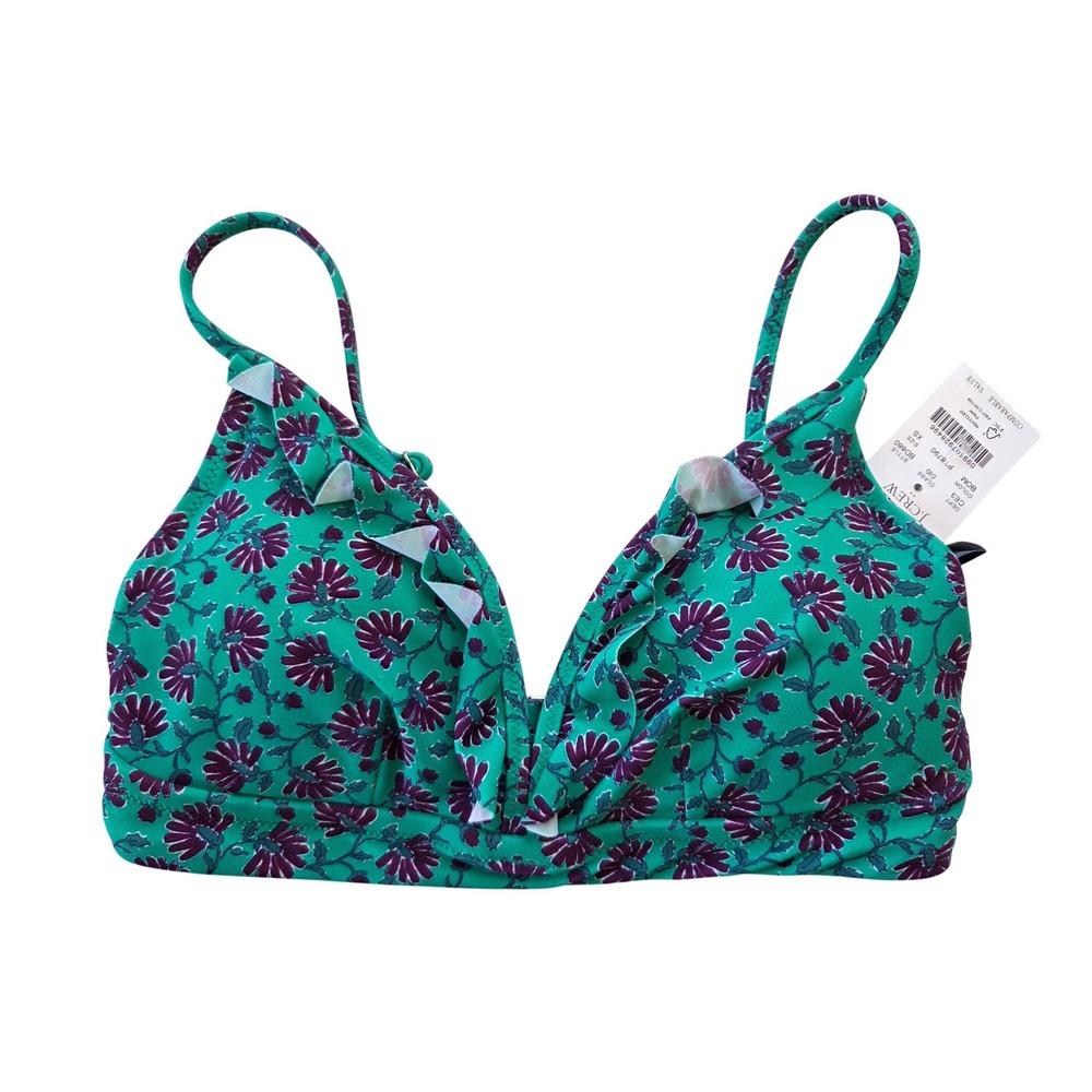 J. Crew Bikini Top Floral Ruffle Triangle Women XS Green NWT BD860‎